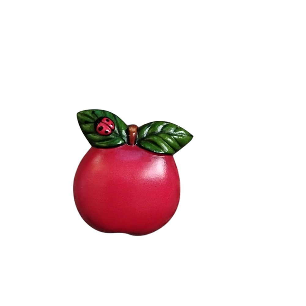 Vintage Hallmark Red Apple Brooch with Ladybug Teacher Gift Pin Plastic